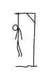 Illustration of a hanged man. Vector. Dead in the loop. Metaphor. Linear style. Illustration for website or presentation. The end, the finale of life.