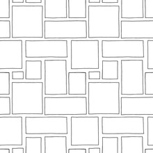 Seamless Vector Pattern. Black And White Geometrical Hand Drawn Background With Rectangles, Squares. Simple Print For Background, Wallpaper, Packaging, Wrapping, Fabric.