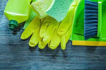 Wall Mural - Composition of household cleaning tools on vintage wooden board