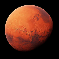 Wall Mural - planet mars, the red planet isolated on black background