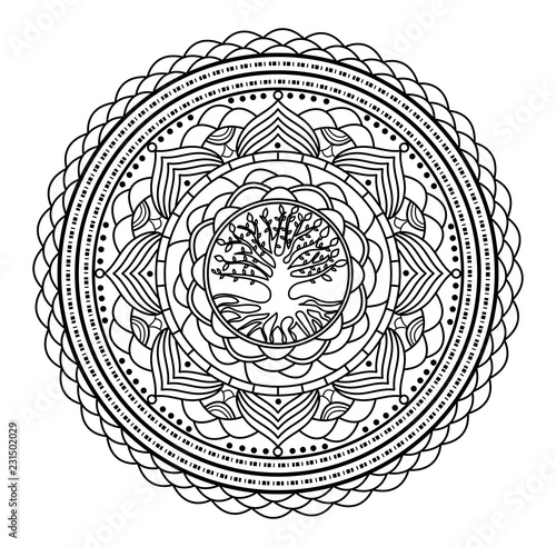 Vector illustration of a black and white mandala for coloring adult book antistr Canvas Print