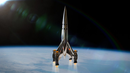 Wall Mural - spaceship leaving planet earth, spacecraft approaching orbit