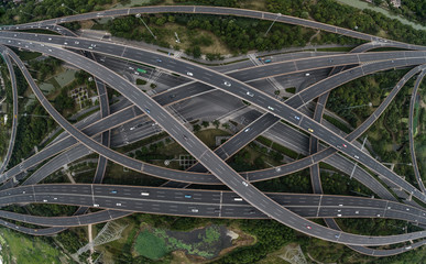 Wall Mural - Aerial view of highway and overpass