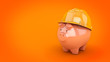 Piggy bank with hardhat. 3d rendering