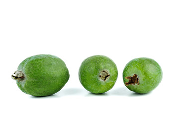 Wall Mural - Three feijoa fruits isolated on white background