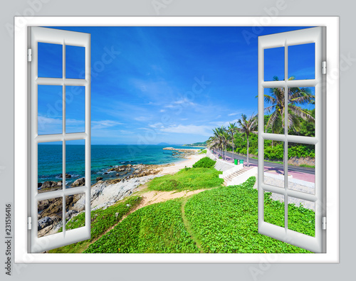 Fototapeta okno  otwarte-okno-z-widokiem-na-ocean