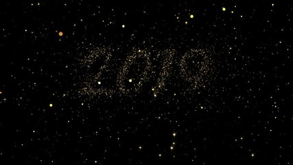 Wall Mural - 2019 numbers from shining gold particles formed on a holiday animated Happy new year black background.