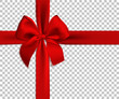 © irkus - Realistic red bow and ribbon isolated on transparent background. Template for brochure or greeting card. Vector illustration.