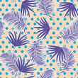 © MSNTY_STUDIOX - Sweet pastel vector seamless pattern beautiful artistic silhouette  tropical leaves in polka dot background  with exotic forest