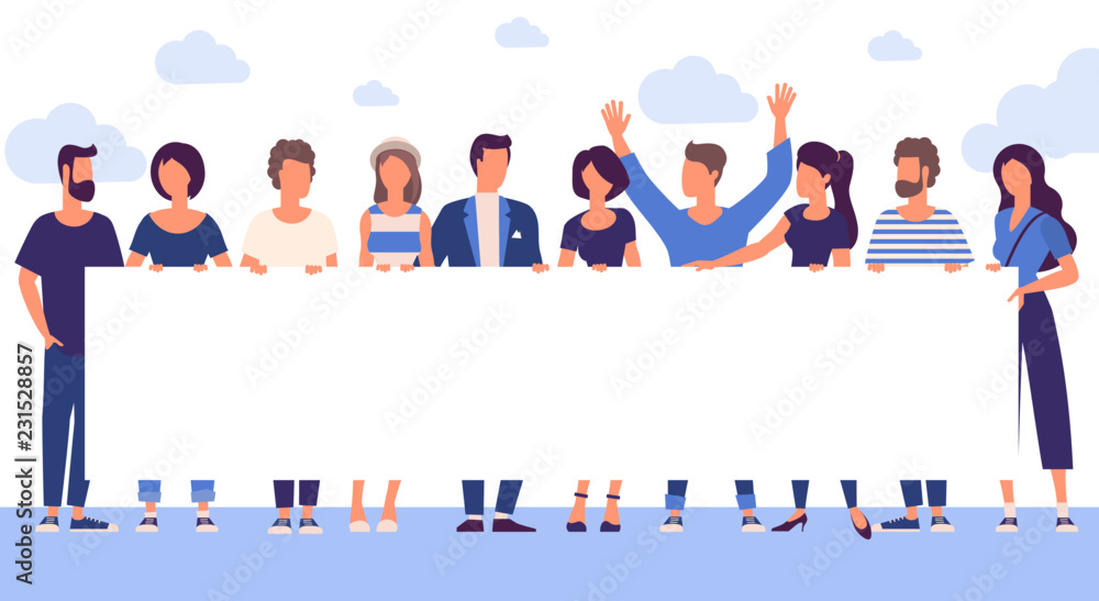 people holding blank white banner Stock Vector | Adobe Stock