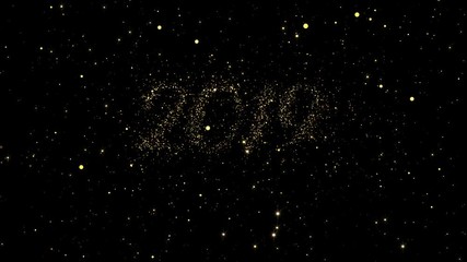 Wall Mural - 2019 numbers from shining gold particles formed on a holiday animated Happy new year black background.