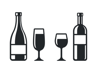 Wall Mural - Wine bottles and glasses icons