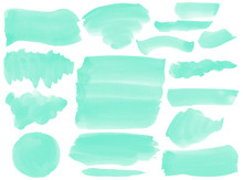 Mint Turquoise Watercolor Stains Set Of Brush Strokes
