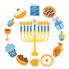 Jewish holiday Hanukkah greeting card design. Vector illustration