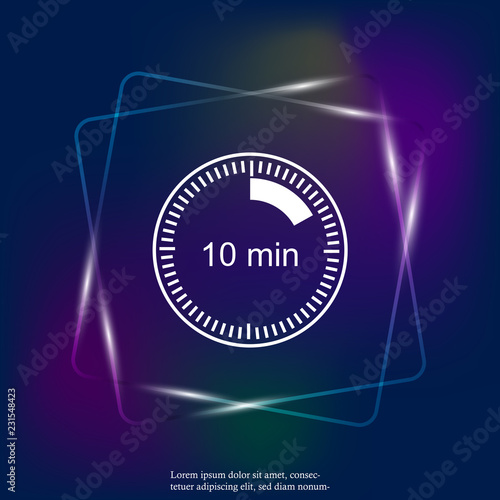 Fotografía Clock neon light icon indicating the time span of 10 minutes