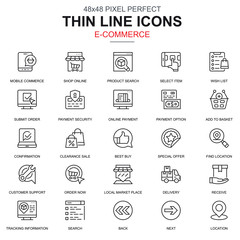 Fototapete - Thin line online shopping and e-commerce icons set for website and mobile site and apps. Contains such Icons as Payment, Support. 48x48 Pixel Perfect. Linear pictogram pack. Vector illustration.