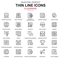 Poster - Thin line online education, e-learning, e-book icons set for website and mobile site and apps. Contains such Icons as Library, Webinar. 48x48 Pixel Perfect. Linear pictogram pack. Vector illustration.