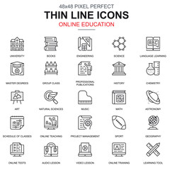 Poster - Thin line online education, e-learning, e-book icons set for website and mobile site and apps. Contains such Icons as Teaching, School. 48x48 Pixel Perfect. Linear pictogram pack. Vector illustration.