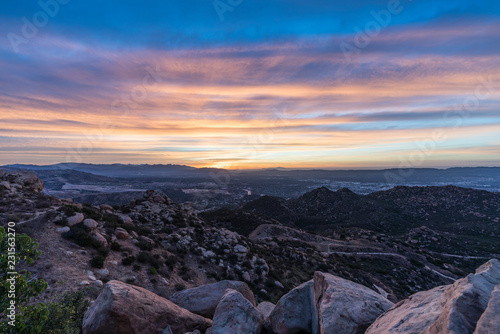 Sunrise rocky hilltop view ...