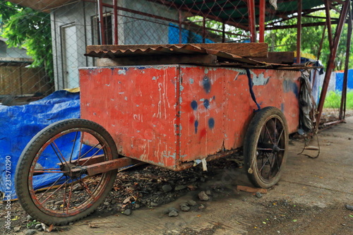 Abandoned Three Wheeled Foodcart Painted Orange Puerto Princesa