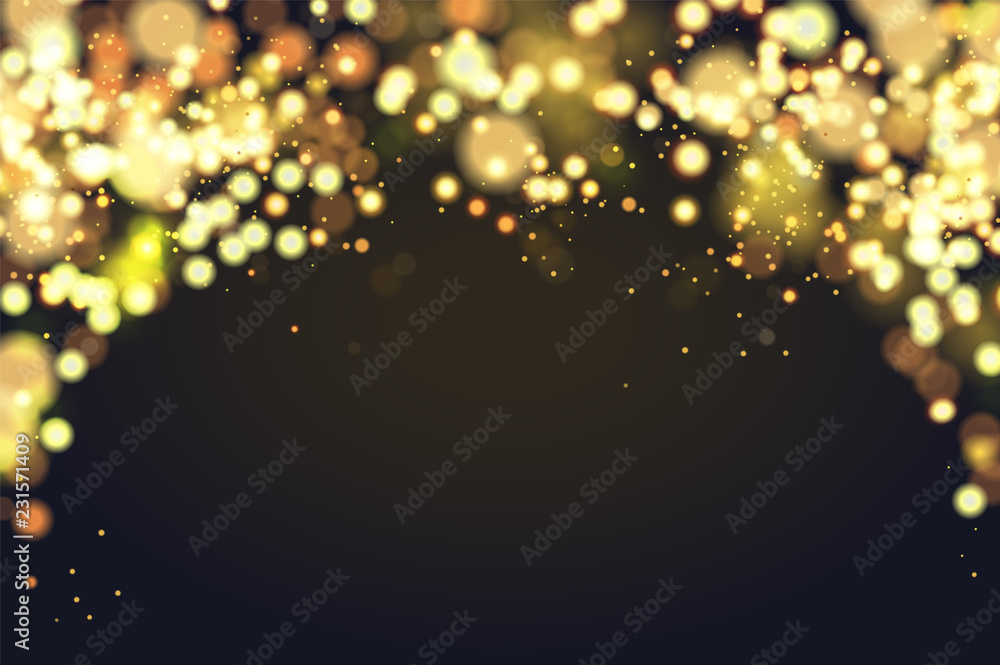 Abstract defocused circular Christmas golden bokeh sparkle glitter ...