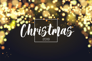 abstract defocused circular christmas golden bokeh sparkle glitter lights background. magic christma