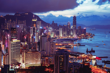 Wall Mural - Hong Kong city skyline from Braemar hill a destination viewpoint to observe Victoria Harbour, Hong Kong