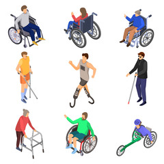 Day persons disabilities icon set. Isometric set of day persons disabilities vector icons for web design isolated on white background