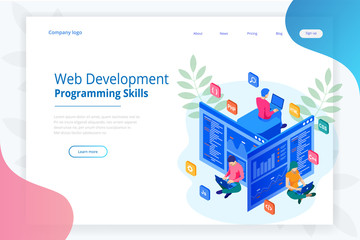 Wall Mural - isometric programmer coding new project. web development and programming skills for website. web ban