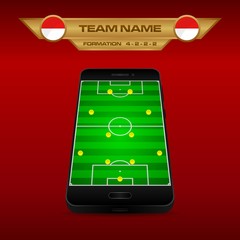 Wall Mural - Football (Soccer) formation strategy template with perspective field on smartphone (4-2-2-2).