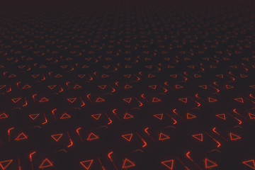 Wall Mural - abstract seamless dynamic background of red symmetrically rotating triangles with depth of field 3d 