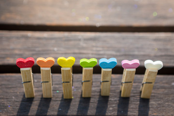 Wall Mural - many little heart colorful on Wood Cloth clamp