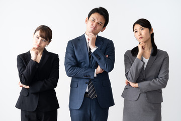 Wall Mural - portrait of asian businessgroup thinking on white background