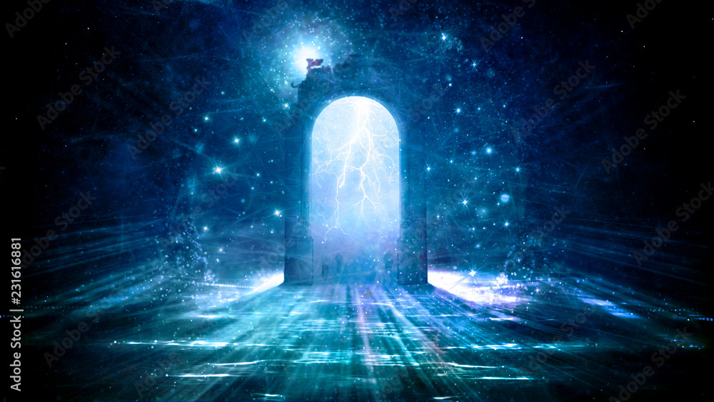 Colorful 3d Rendering Electrifying Gate That Leads to Another Dimension - obrazy, fototapety, plakaty 