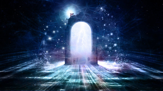 Multicolored 3d rendering Doorway to Another Dimension