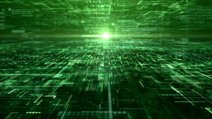 Fototapete - Futuristic digital matrix particles grid virtual reality abstract cyber space environment background