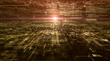 Fototapete - Futuristic digital matrix particles grid virtual reality abstract cyber space environment background