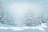 Fototapeta Las - Beautiful winter landscape with snow covered trees.Christmas background
