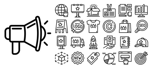 brand icon set. outline set of brand vector icons for web design isolated on white background