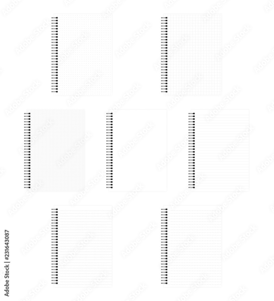 A4 wire spiral notebook set isolated on white vector mock-up Stock ...