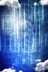 2d illustration safety concept: closed padlock on digital background