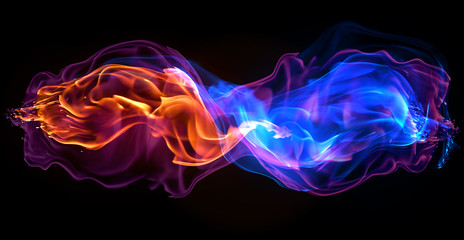 Fire - a wave of colored plasma fire elements consisting of a hot red-orange flame on a black background - a magical colored background for poster design