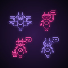 Poster - Chatbots neon light icons set