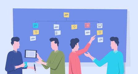 Poster - group business team meeting and project brainstorming planning process concept 
