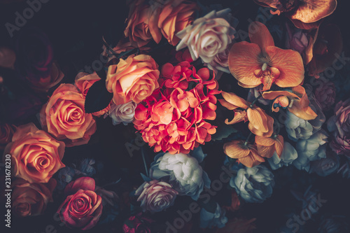 artificial-flowers-wall-for-background-in-vintage-style