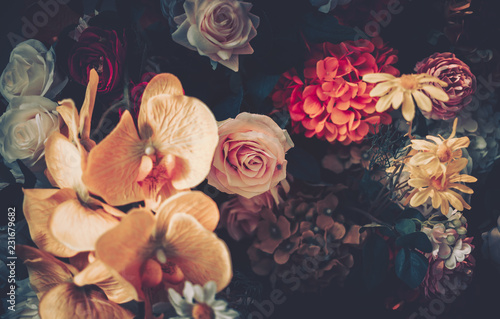 artificial-flowers-wall-for-background-in-vintage-style