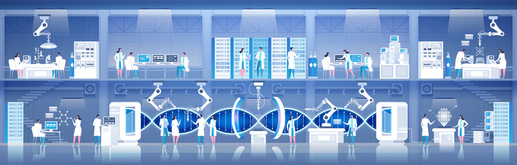 Science lab Laboratory assistants DNA research Vector illustration