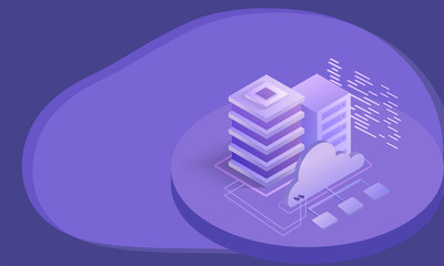 Canvas Print - 3d illustration of data server connected with cloud server on abstract background for data managemen
