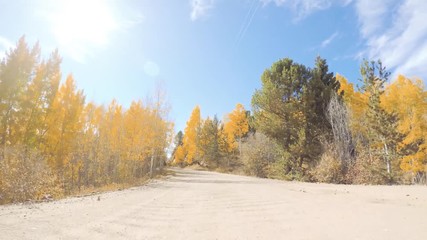 Aufkleber - Driving on small mountain dirt roads from Colorado Springs to Cripple Creek in Autumn.