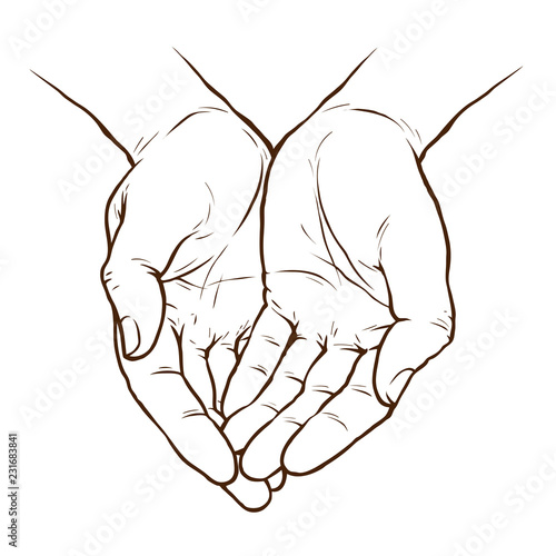 Cupped hands, folded arms sketch. Hand drawn vector illustration - Buy